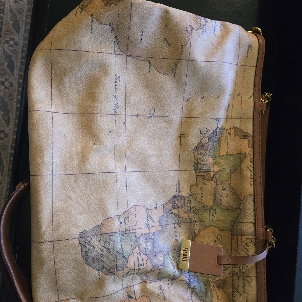 Alviero Martini 1 Classe Tan and Brown Travel Bag with Map Print